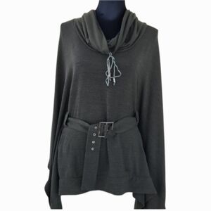 Knit Olive Green Belted RAVEL Pull-over Shawl Cape Swester (M)